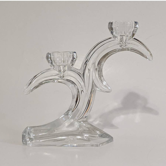 VTG Leaded Crystal Double Arm Candlestick Holder Art Deco Crescent Moon Design - Picture 2 of 10
